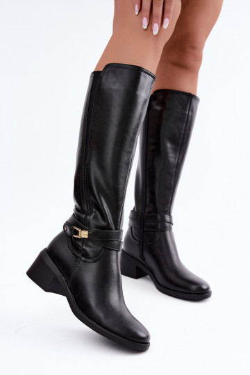 Warmes Leder-Kniehohe Stiefel mit dekorierten Absätzen Sergio Leone KZ-13 schwarz 2