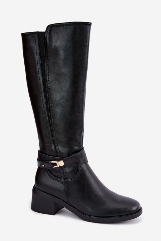 Warmes Leder-Kniehohe Stiefel mit dekorierten Absätzen Sergio Leone KZ-13 schwarz