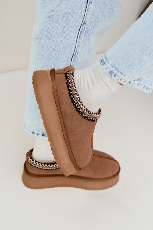 Kunstveloursleder Schneestiefel mit dekorativem Streifen Vinceza 97972 braun