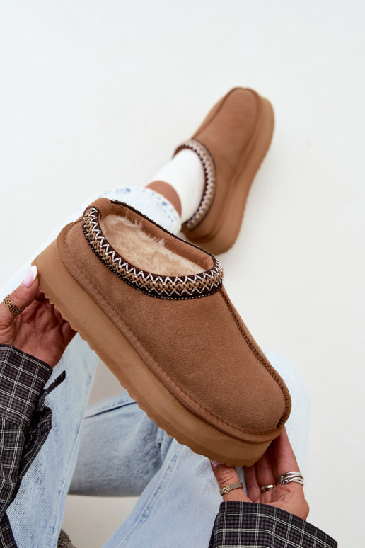 Kunstveloursleder Schneestiefel mit dekorativem Streifen Vinceza 97972 braun