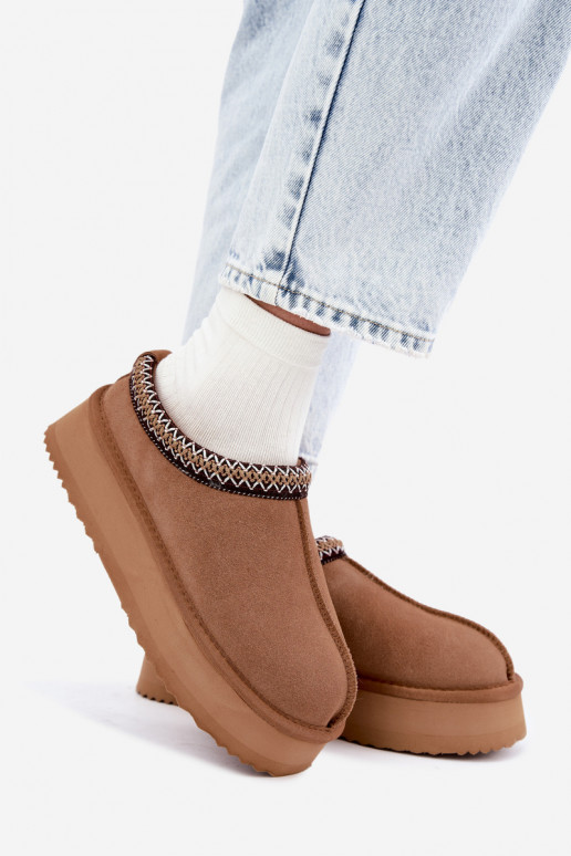 Kunstveloursleder Schneestiefel mit dekorativem Streifen Vinceza 97972 braun