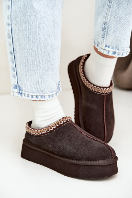 Kunstveloursleder Schneestiefel mit dekorativem Streifen Vinceza 97972 schokoladenbraun