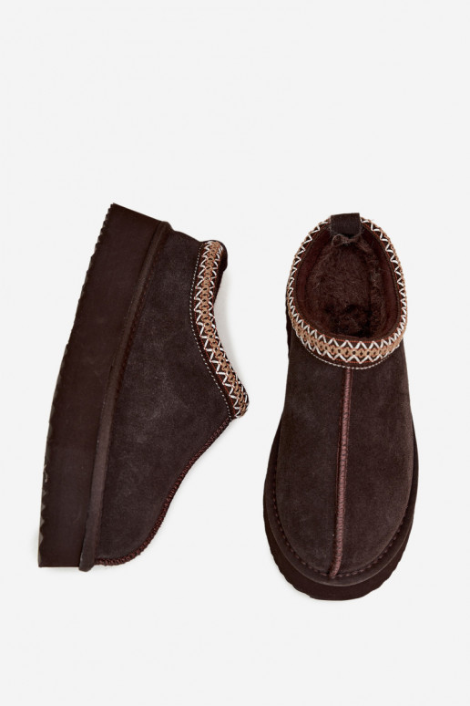 Kunstveloursleder Schneestiefel mit dekorativem Streifen Vinceza 97972 schokoladenbraun