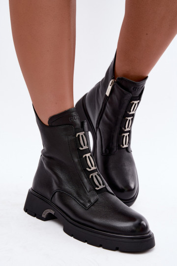 Warmes Leder-Ankle Boots mit eleganten Details GOE UU2N4138 schwarz