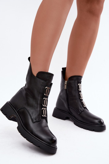 Warmes Leder-Ankle Boots mit eleganten Details GOE UU2N4138 schwarz 2