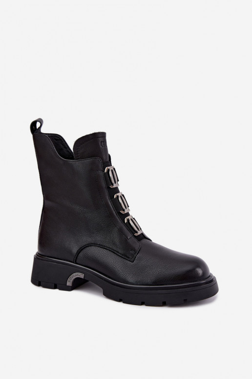 Warmes Leder-Ankle Boots mit eleganten Details GOE UU2N4138 schwarz