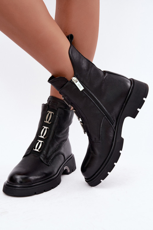 Warmes Leder-Ankle Boots mit eleganten Details GOE UU2N4138 schwarz