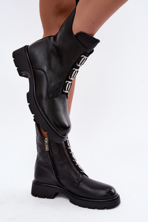 Warmes Leder-Ankle Boots mit eleganten Details GOE UU2N4138 schwarz