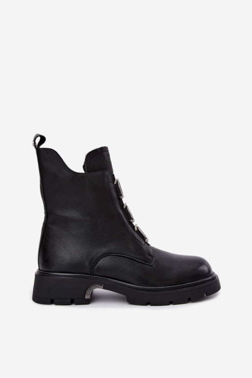 Warmes Leder-Ankle Boots mit eleganten Details GOE UU2N4138 schwarz