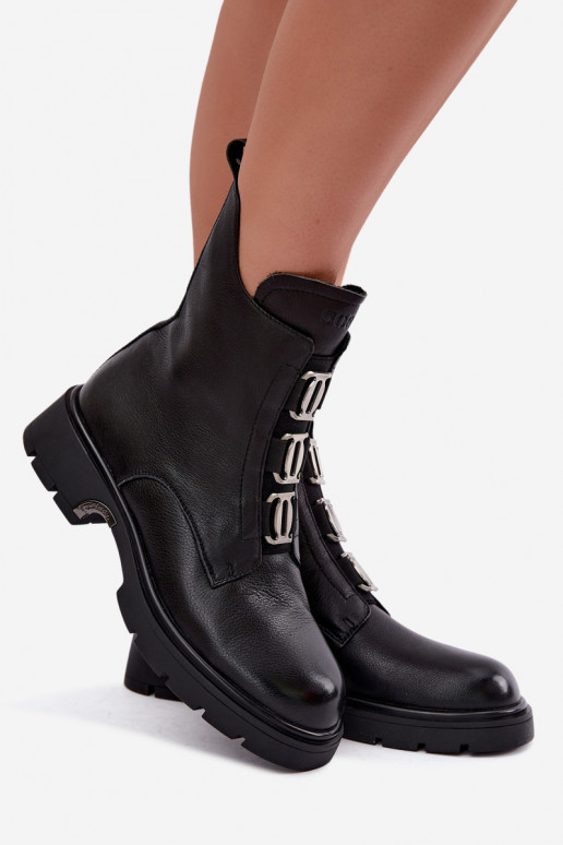 Warmes Leder-Ankle Boots mit eleganten Details GOE UU2N4138 schwarz