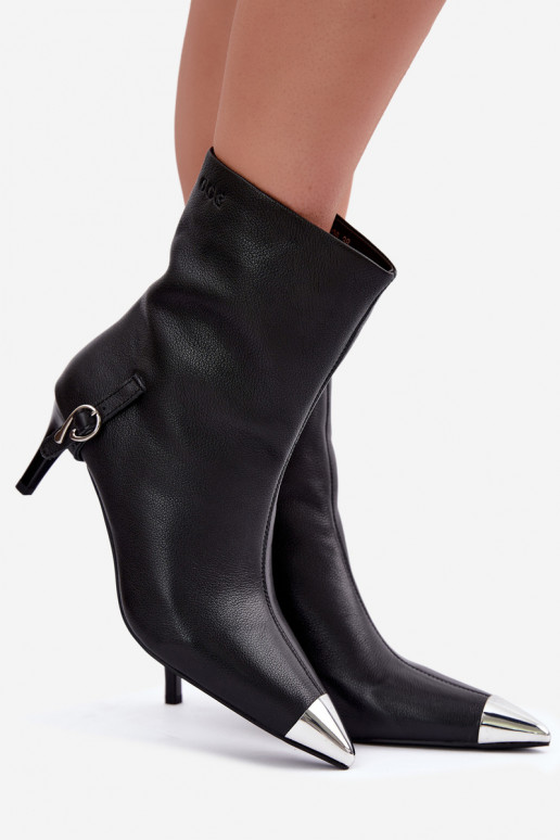 Warmes Leder-Ankle Boots mit schmalen Absätzen GOE UU2N4226 schwarz