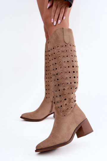 mit durchbrochenen Elementen Stiefel Klocke braune Farbe Kireya 2