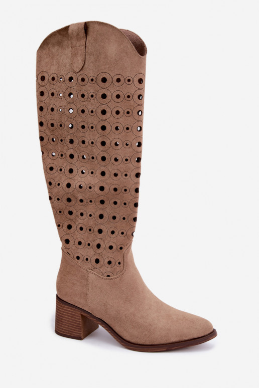 Kniehohe Stiefel mit durchbrochenen Elementen Kireya braun