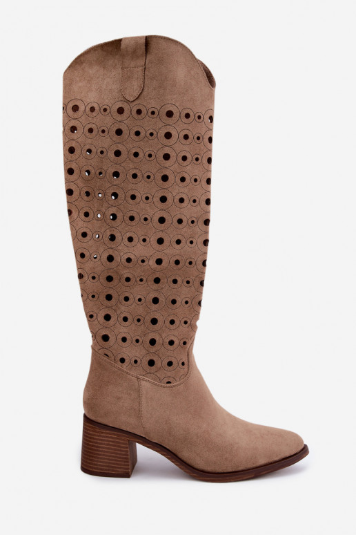 Kniehohe Stiefel mit durchbrochenen Elementen Kireya braun