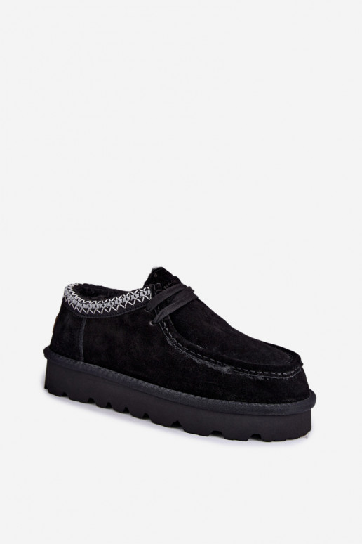 Kunstveloursleder Schneestiefel mit gestickten Elementen D7868-01 schwarz