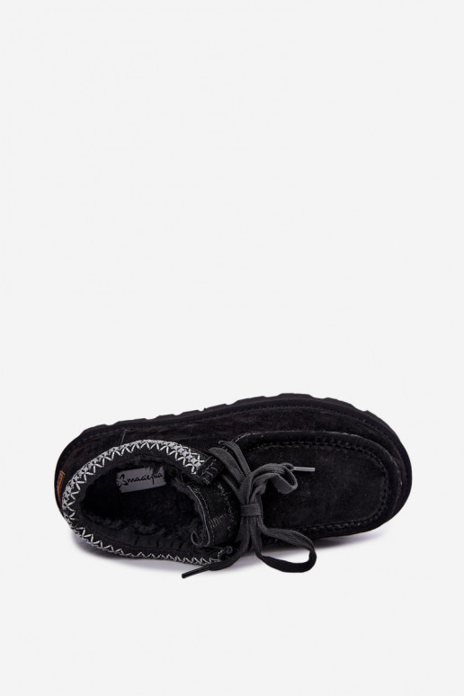 Kunstveloursleder Schneestiefel mit gestickten Elementen D7868-01 schwarz