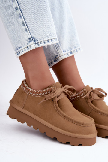 Kunstveloursleder Schneestiefel mit gestickten Elementen D7868-29 braun