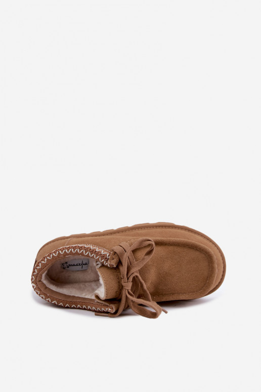 Kunstveloursleder Schneestiefel mit gestickten Elementen D7868-29 braun