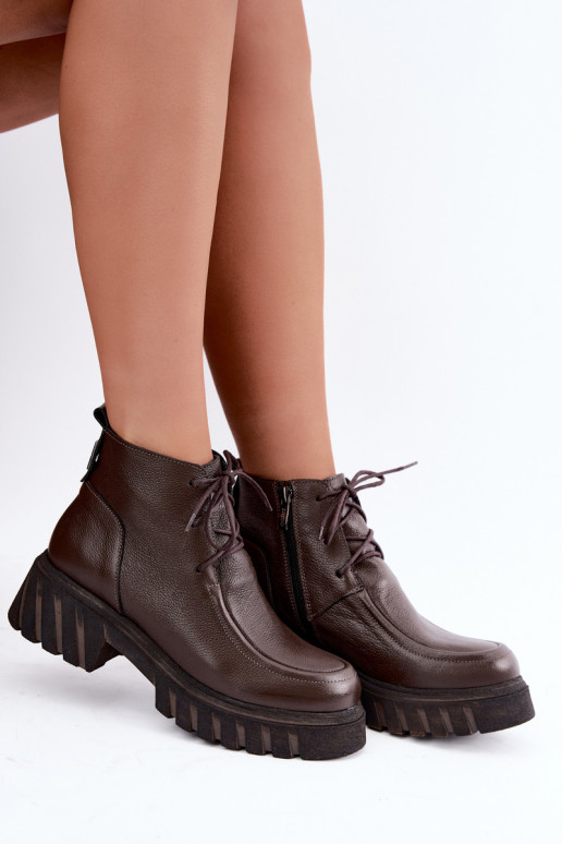 Warmes Leder-Ankle Boots mit eleganten Details Zazoo 60594 schokoladenbraun