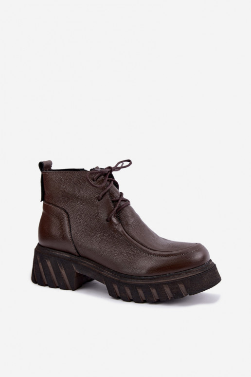 Warmes Leder-Ankle Boots mit eleganten Details Zazoo 60594 schokoladenbraun