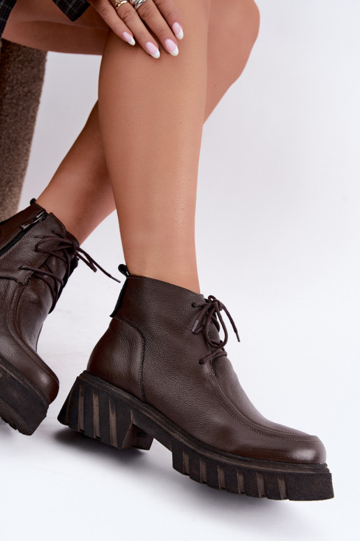 Warmes Leder-Ankle Boots mit eleganten Details Zazoo 60594 schokoladenbraun