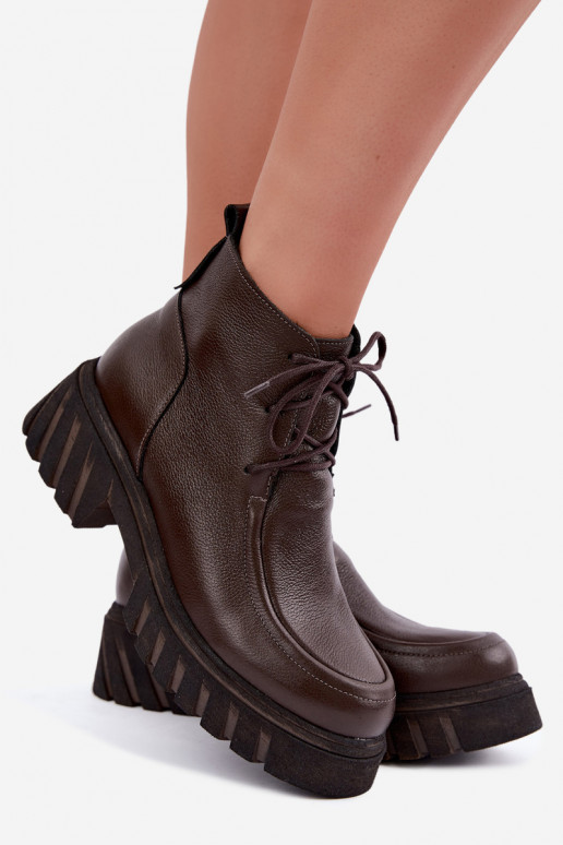 Warmes Leder-Ankle Boots mit eleganten Details Zazoo 60594 schokoladenbraun
