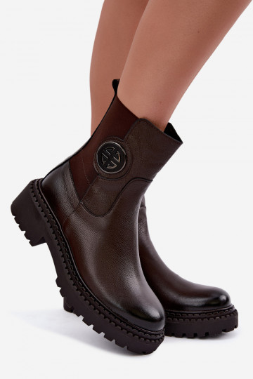 Warmes Leder-Ankle Boots mit eleganten Details Zazoo 60578 schokoladenbraun