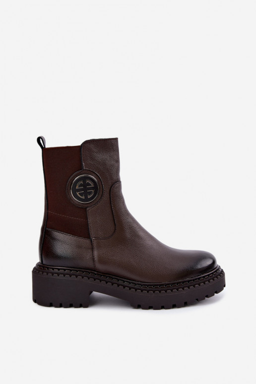 Warmes Leder-Ankle Boots mit eleganten Details Zazoo 60578 schokoladenbraun