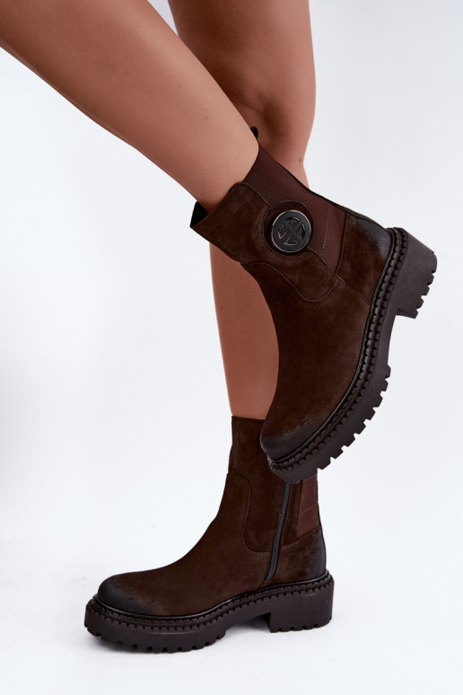 Warmes Veloursleder-Ankle Boots mit eleganten Details Zazoo 60578 schokoladenbraun