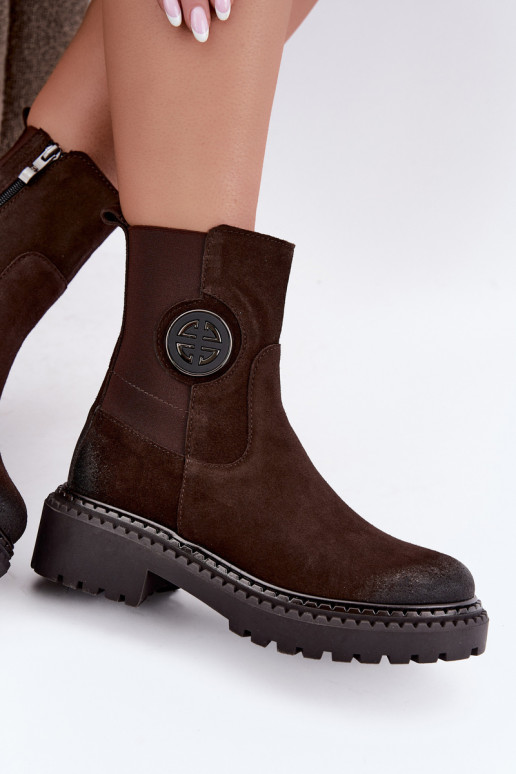 Warmes Veloursleder-Ankle Boots mit eleganten Details Zazoo 60578 schokoladenbraun