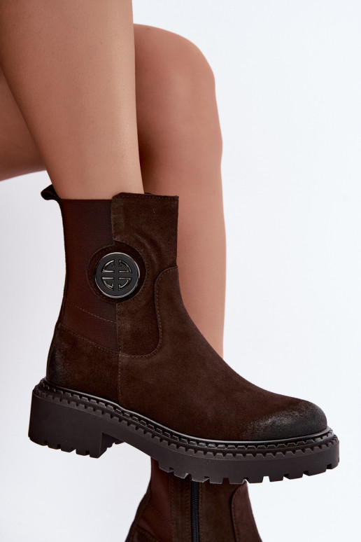Warmes Veloursleder-Ankle Boots mit eleganten Details Zazoo 60578 schokoladenbraun