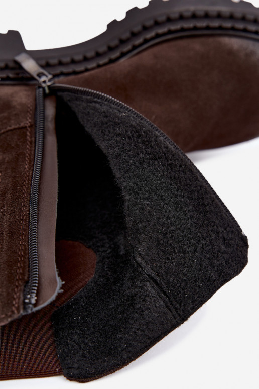 Warmes Veloursleder-Ankle Boots mit eleganten Details Zazoo 60578 schokoladenbraun
