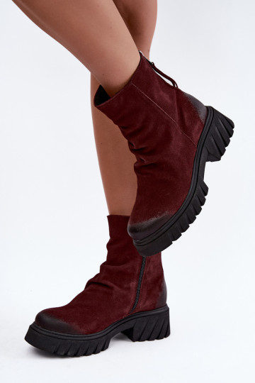 Warmes Veloursleder-Ankle Boots mit Rüschen Zazoo 60590 bordeaux