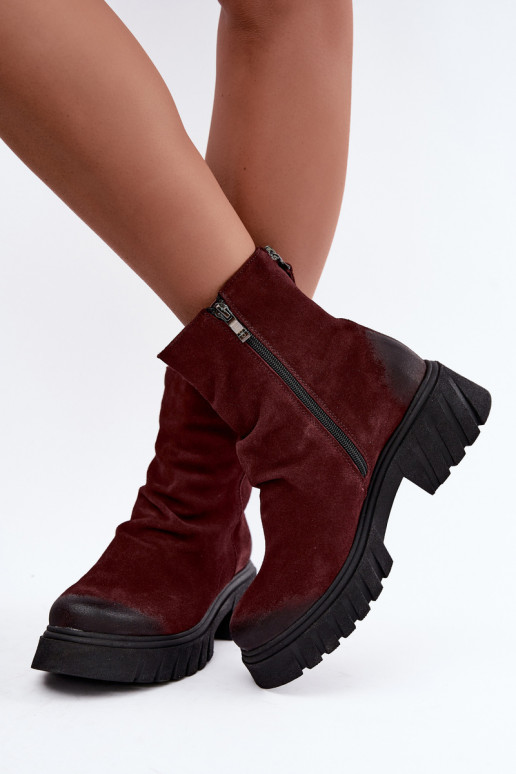 Warmes Veloursleder-Ankle Boots mit Rüschen Zazoo 60590 bordeaux