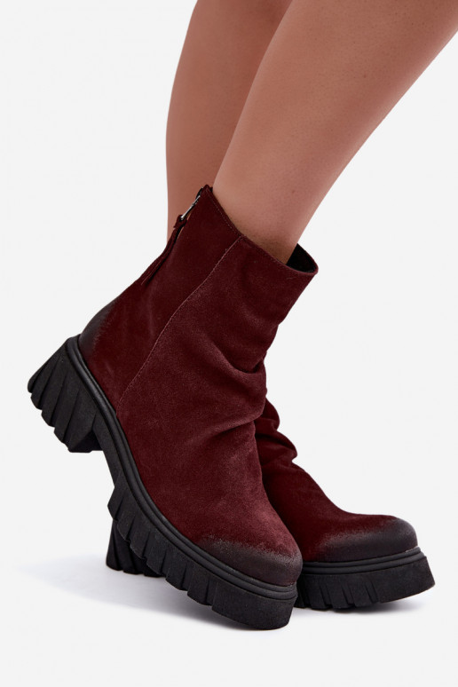 Warmes Veloursleder-Ankle Boots mit Rüschen Zazoo 60590 bordeaux