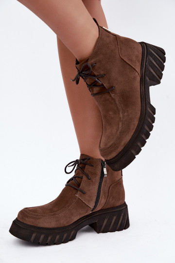 Warmes Kunstveloursleder-Ankle Boots Zazoo 60594 braun
