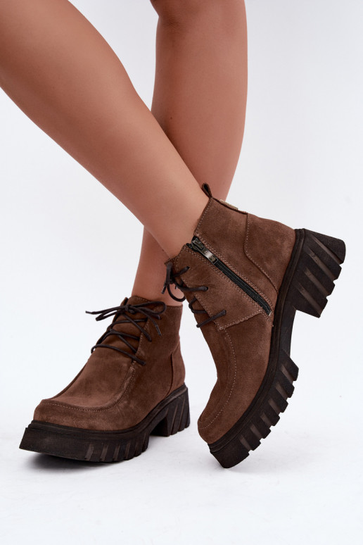 Warmes Kunstveloursleder-Ankle Boots Zazoo 60594 braun