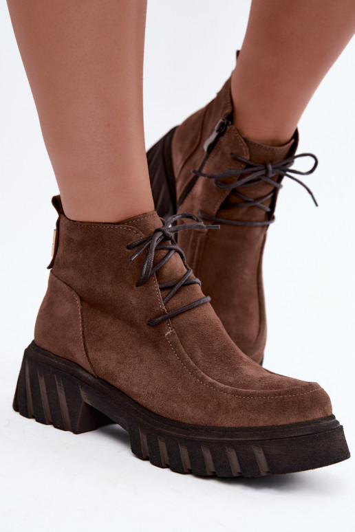 Warmes Kunstveloursleder-Ankle Boots Zazoo 60594 braun