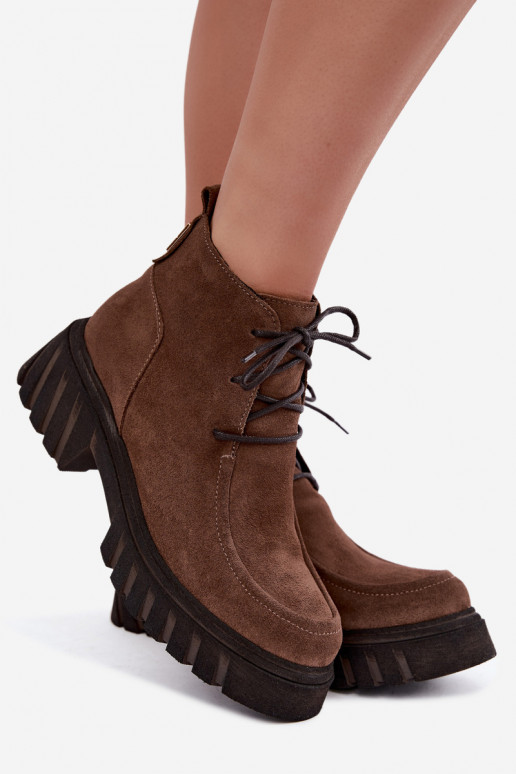 Warmes Kunstveloursleder-Ankle Boots Zazoo 60594 braun