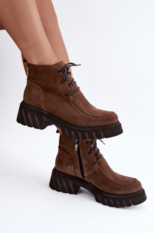 Warmes Kunstveloursleder-Ankle Boots Zazoo 60594 braun