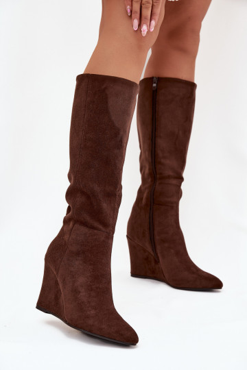Isolierte Damen Über-Knie-Stiefel mit Plattform in Schokoladenfarbe Rosina