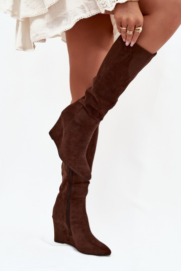 Isolierte Damen Über-Knie-Stiefel mit Plattform in Schokoladenfarbe Rosina 2