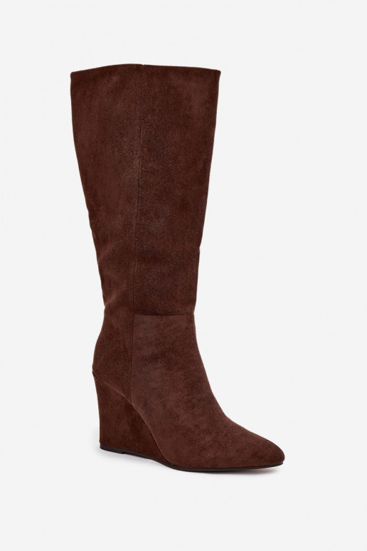 Isolierte Damen Über-Knie-Stiefel mit Plattform in Schokoladenfarbe Rosina