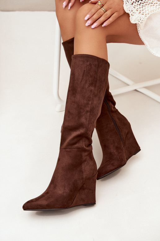 Isolierte Damen Über-Knie-Stiefel mit Plattform in Schokoladenfarbe Rosina