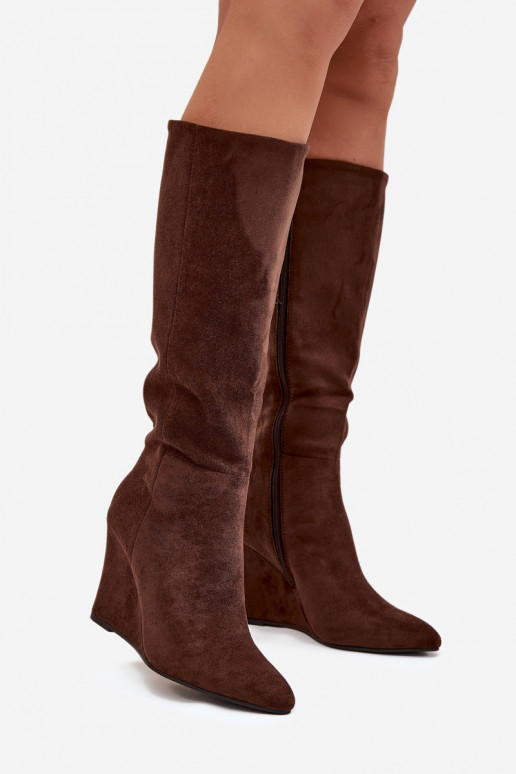 Isolierte Damen Über-Knie-Stiefel mit Plattform in Schokoladenfarbe Rosina