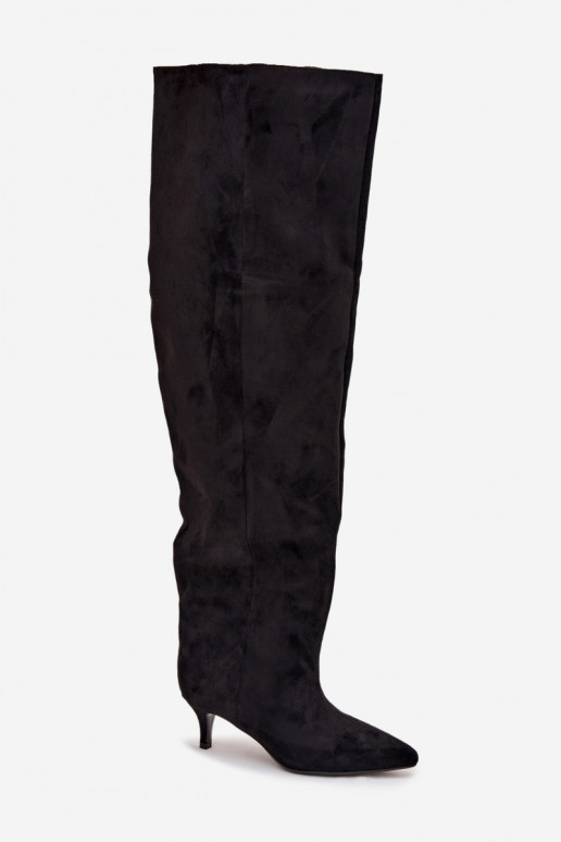 Slip-On Damen Über-Knie-Stiefel mit dünnen Absätzen in Schwarz Ysolienne