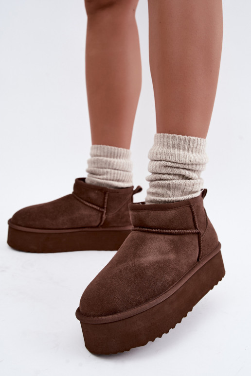 Damen Schneestiefel aus natürlichem Veloursleder in brauner Farbe Tairene