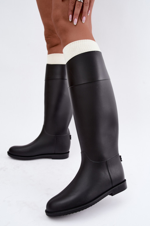 Damen hohe Gummistiefel mit breiten Absätzen in schwarzer Farbe Melianne
