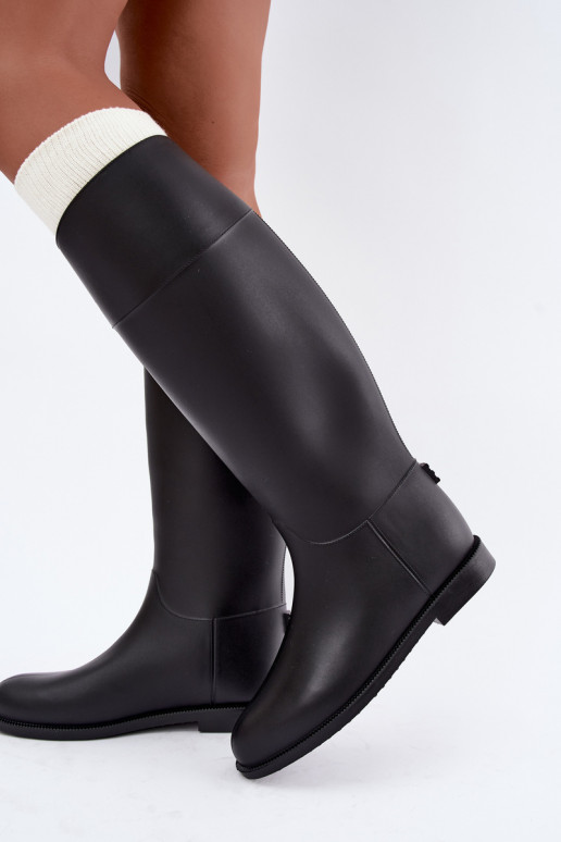 Damen hohe Gummistiefel mit breiten Absätzen in schwarzer Farbe Melianne