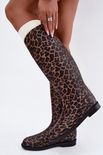 Damen hohe Gummistiefel mit breiten Absätzen und Leopardenmuster in schwarzer Farbe Melianne 2
